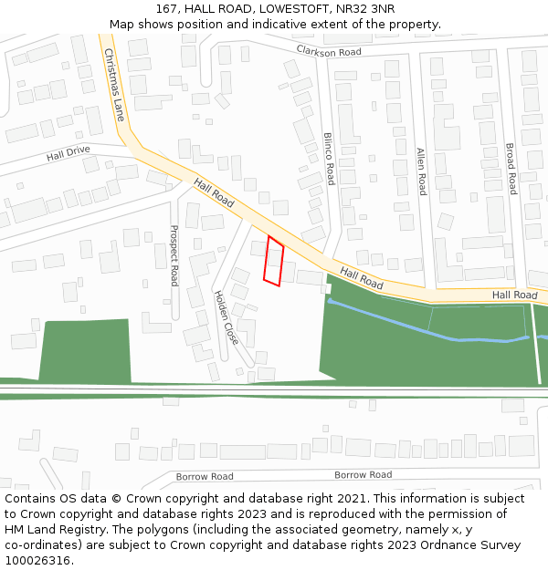 167, HALL ROAD, LOWESTOFT, NR32 3NR: Location map and indicative extent of plot