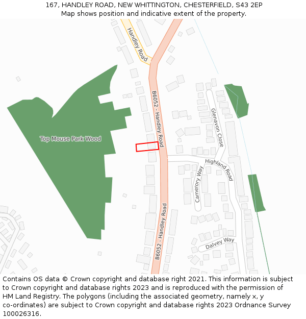 167, HANDLEY ROAD, NEW WHITTINGTON, CHESTERFIELD, S43 2EP: Location map and indicative extent of plot