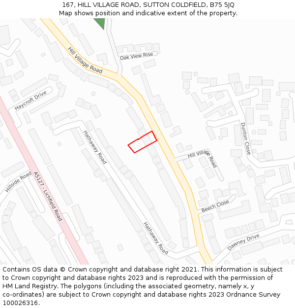 167, HILL VILLAGE ROAD, SUTTON COLDFIELD, B75 5JQ: Location map and indicative extent of plot