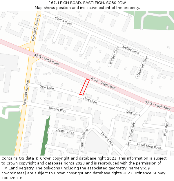167, LEIGH ROAD, EASTLEIGH, SO50 9DW: Location map and indicative extent of plot