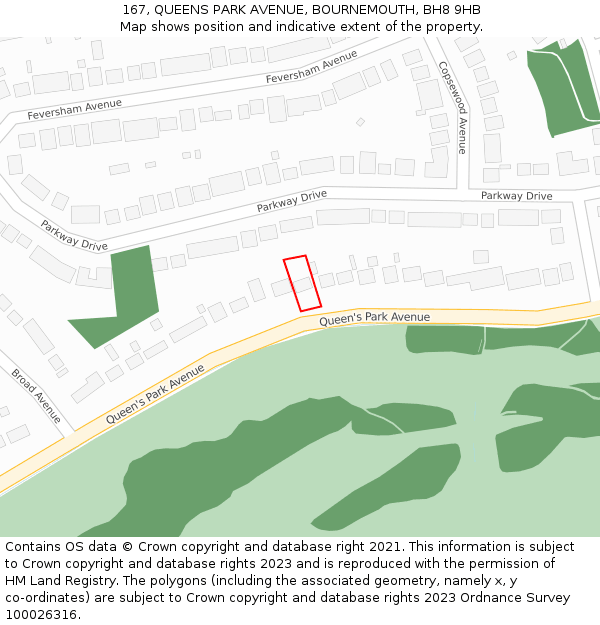 167, QUEENS PARK AVENUE, BOURNEMOUTH, BH8 9HB: Location map and indicative extent of plot