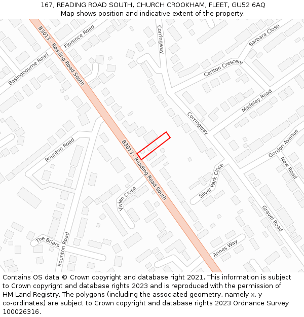 167, READING ROAD SOUTH, CHURCH CROOKHAM, FLEET, GU52 6AQ: Location map and indicative extent of plot