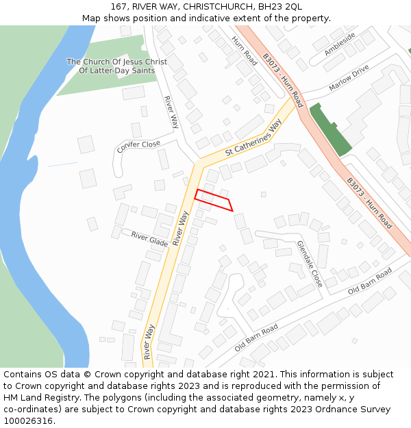 167, RIVER WAY, CHRISTCHURCH, BH23 2QL: Location map and indicative extent of plot