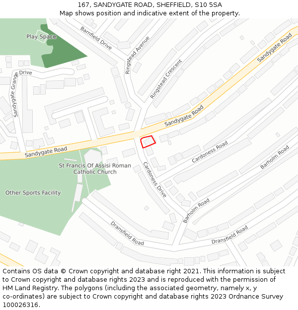 167, SANDYGATE ROAD, SHEFFIELD, S10 5SA: Location map and indicative extent of plot