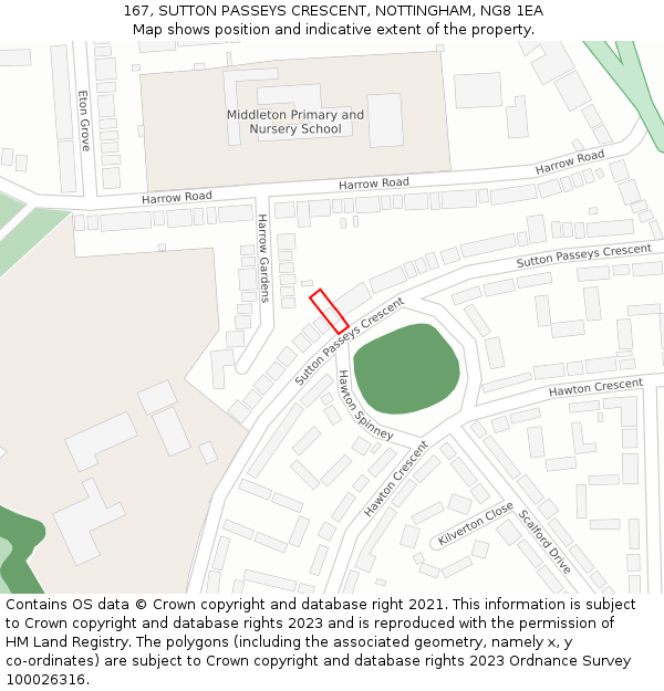 167, SUTTON PASSEYS CRESCENT, NOTTINGHAM, NG8 1EA: Location map and indicative extent of plot