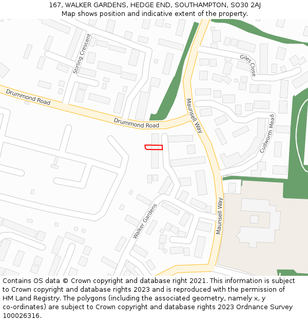 167, WALKER GARDENS, HEDGE END, SOUTHAMPTON, SO30 2AJ: Location map and indicative extent of plot