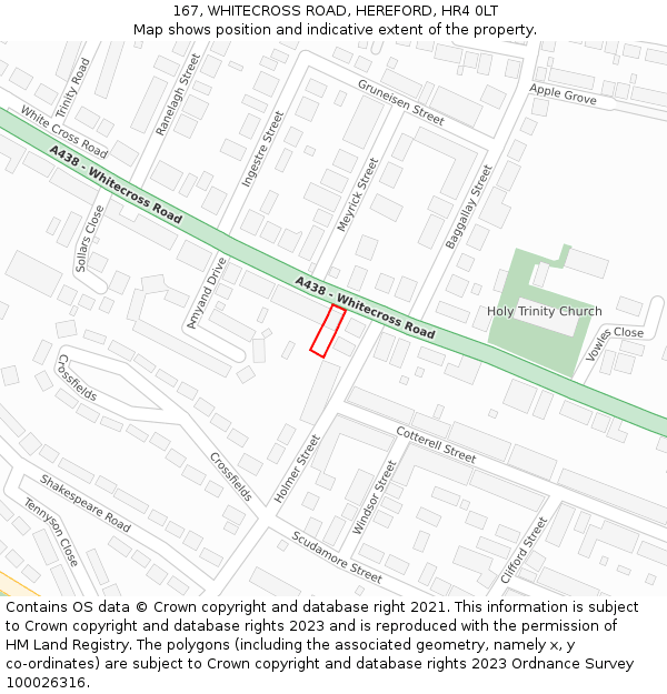 167, WHITECROSS ROAD, HEREFORD, HR4 0LT: Location map and indicative extent of plot
