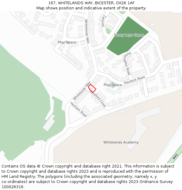 167, WHITELANDS WAY, BICESTER, OX26 1AF: Location map and indicative extent of plot
