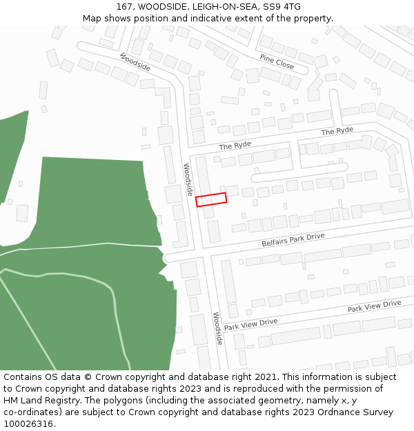 167, WOODSIDE, LEIGH-ON-SEA, SS9 4TG: Location map and indicative extent of plot