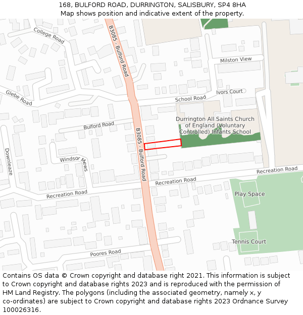 168, BULFORD ROAD, DURRINGTON, SALISBURY, SP4 8HA: Location map and indicative extent of plot