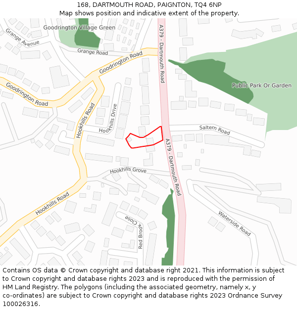 168, DARTMOUTH ROAD, PAIGNTON, TQ4 6NP: Location map and indicative extent of plot
