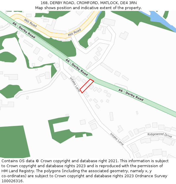 168, DERBY ROAD, CROMFORD, MATLOCK, DE4 3RN: Location map and indicative extent of plot