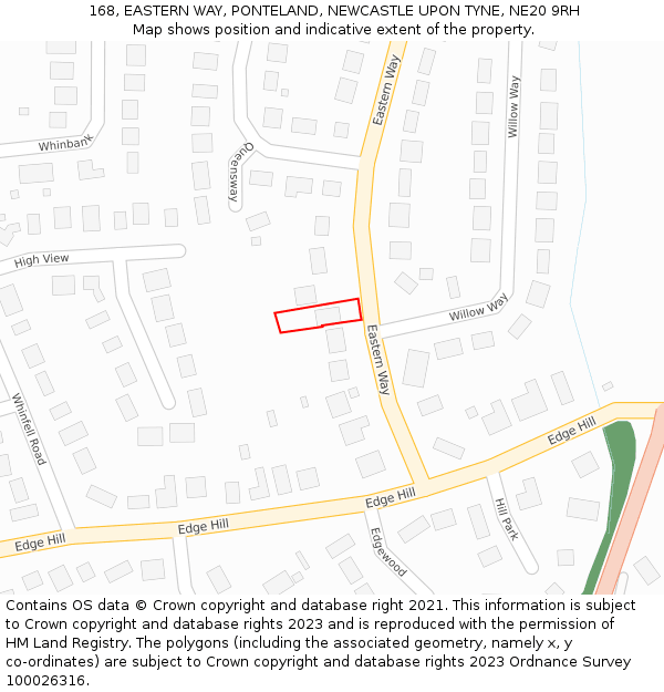 168, EASTERN WAY, PONTELAND, NEWCASTLE UPON TYNE, NE20 9RH: Location map and indicative extent of plot