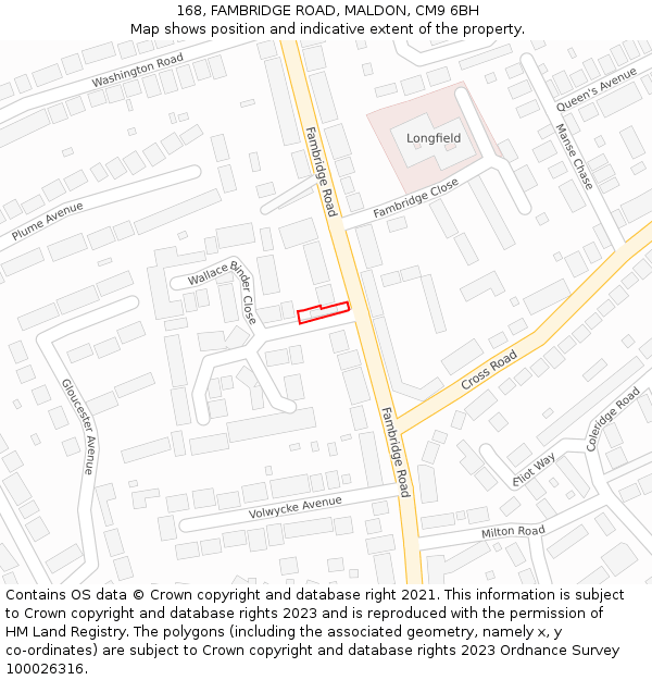 168, FAMBRIDGE ROAD, MALDON, CM9 6BH: Location map and indicative extent of plot