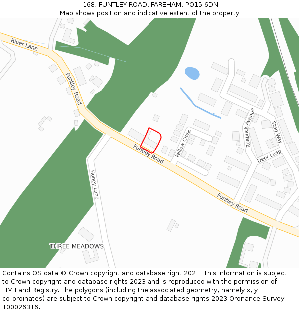168, FUNTLEY ROAD, FAREHAM, PO15 6DN: Location map and indicative extent of plot