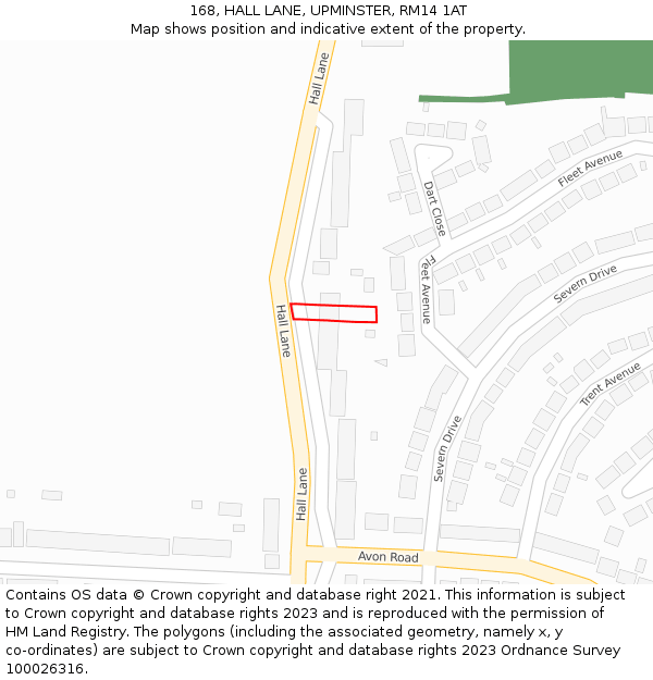 168, HALL LANE, UPMINSTER, RM14 1AT: Location map and indicative extent of plot
