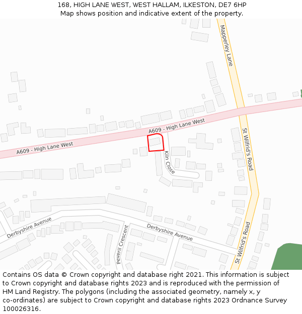 168, HIGH LANE WEST, WEST HALLAM, ILKESTON, DE7 6HP: Location map and indicative extent of plot