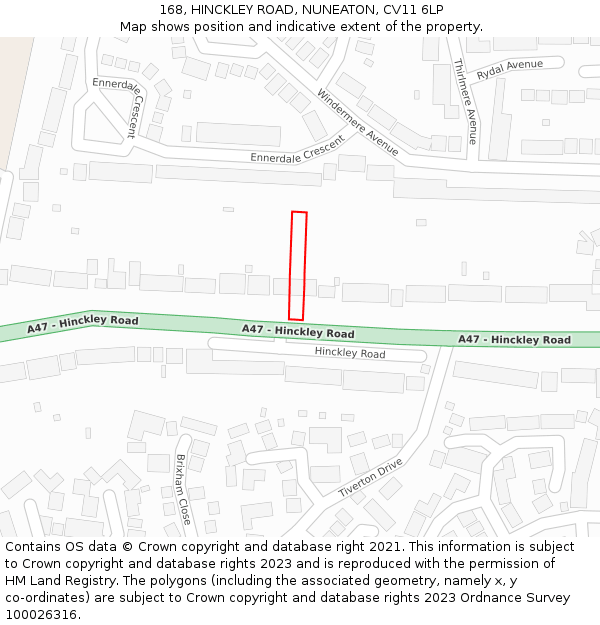 168, HINCKLEY ROAD, NUNEATON, CV11 6LP: Location map and indicative extent of plot
