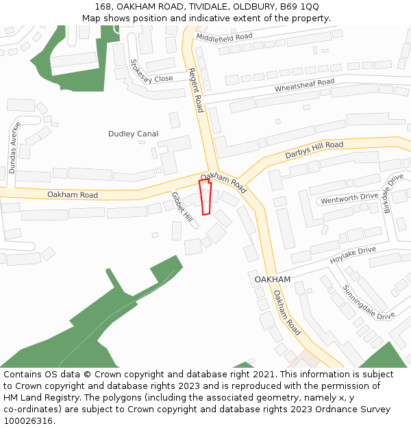 168, OAKHAM ROAD, TIVIDALE, OLDBURY, B69 1QQ: Location map and indicative extent of plot