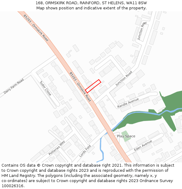 168, ORMSKIRK ROAD, RAINFORD, ST HELENS, WA11 8SW: Location map and indicative extent of plot