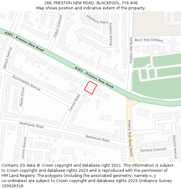 168, PRESTON NEW ROAD, BLACKPOOL, FY4 4HE: Location map and indicative extent of plot