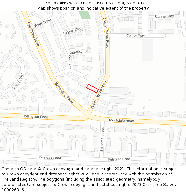168, ROBINS WOOD ROAD, NOTTINGHAM, NG8 3LD: Location map and indicative extent of plot