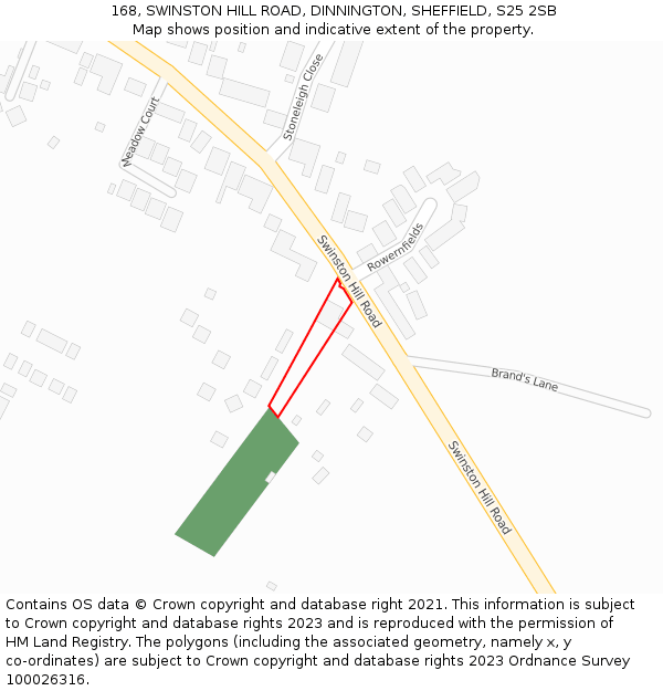 168, SWINSTON HILL ROAD, DINNINGTON, SHEFFIELD, S25 2SB: Location map and indicative extent of plot