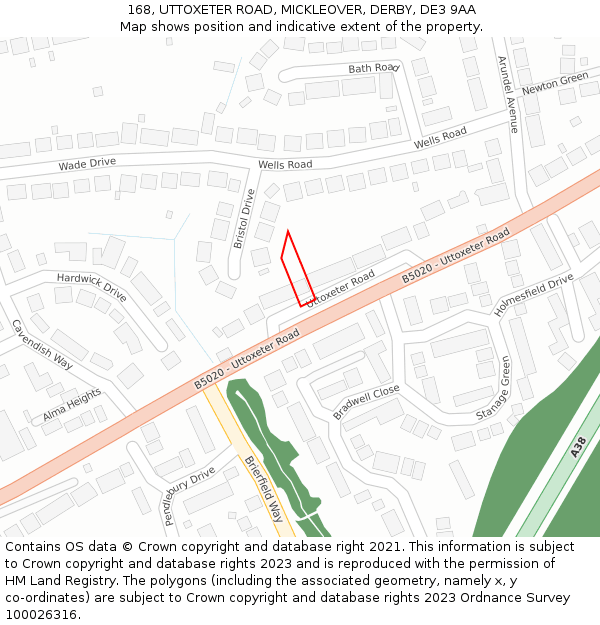 168, UTTOXETER ROAD, MICKLEOVER, DERBY, DE3 9AA: Location map and indicative extent of plot