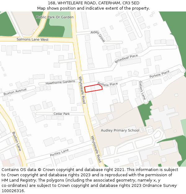 168, WHYTELEAFE ROAD, CATERHAM, CR3 5ED: Location map and indicative extent of plot