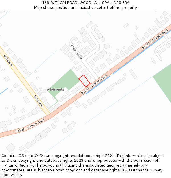 168, WITHAM ROAD, WOODHALL SPA, LN10 6RA: Location map and indicative extent of plot