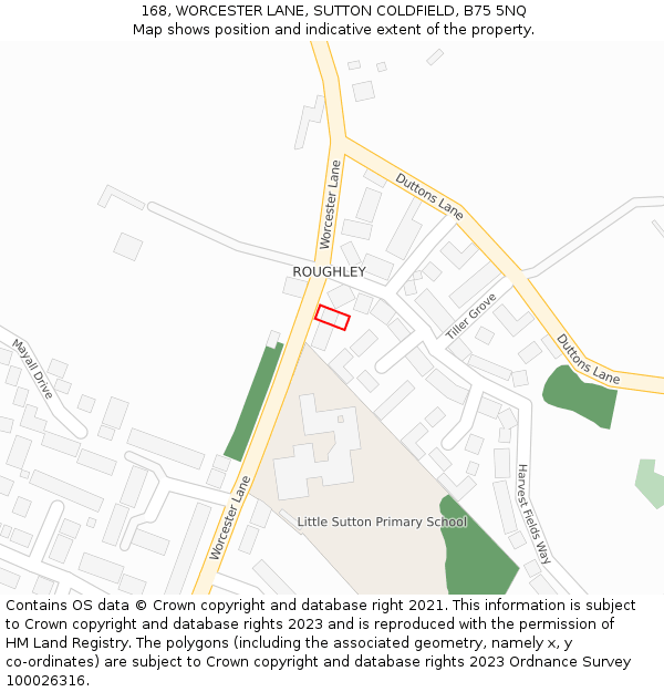 168, WORCESTER LANE, SUTTON COLDFIELD, B75 5NQ: Location map and indicative extent of plot