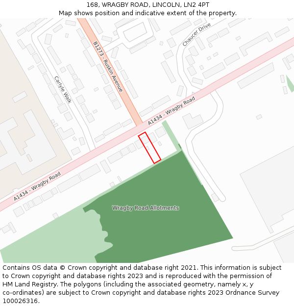 168, WRAGBY ROAD, LINCOLN, LN2 4PT: Location map and indicative extent of plot