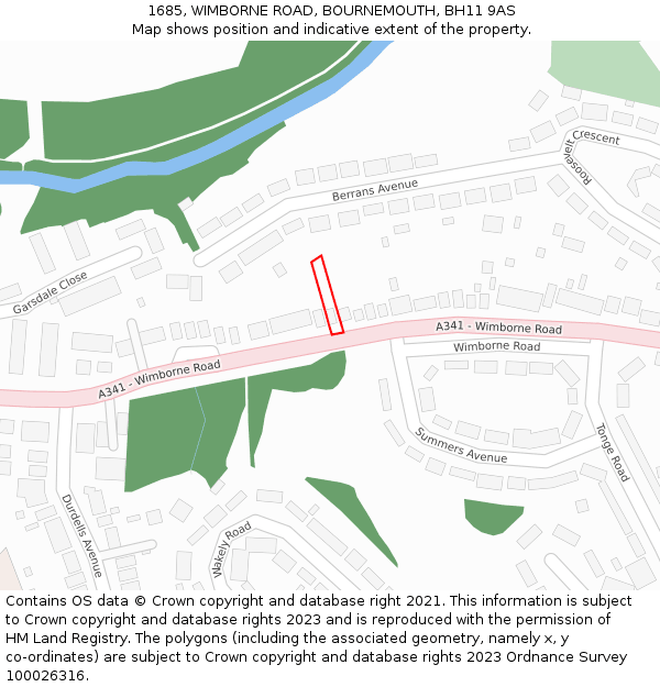 1685, WIMBORNE ROAD, BOURNEMOUTH, BH11 9AS: Location map and indicative extent of plot