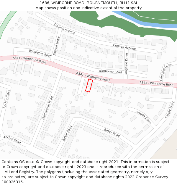 1686, WIMBORNE ROAD, BOURNEMOUTH, BH11 9AL: Location map and indicative extent of plot