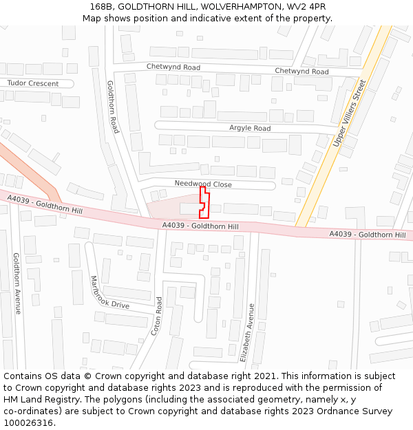 168B, GOLDTHORN HILL, WOLVERHAMPTON, WV2 4PR: Location map and indicative extent of plot