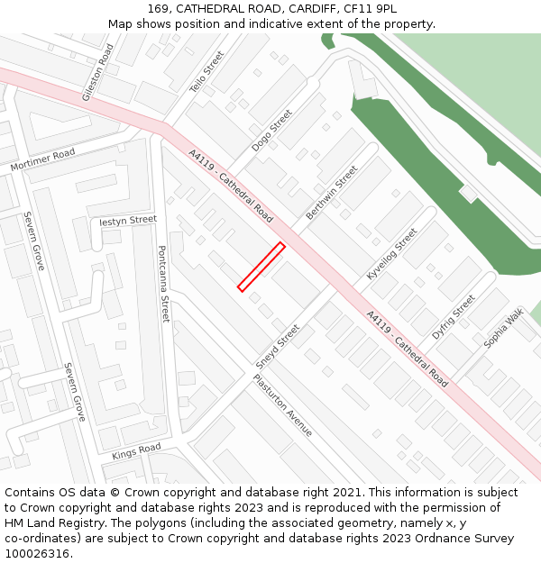169, CATHEDRAL ROAD, CARDIFF, CF11 9PL: Location map and indicative extent of plot