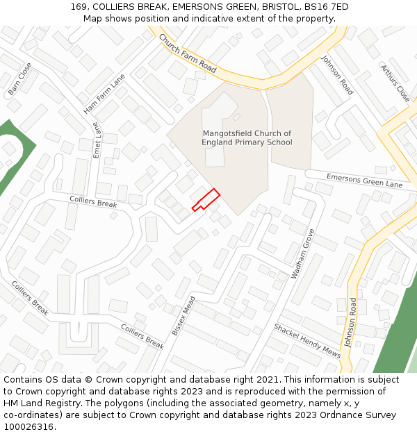 169, COLLIERS BREAK, EMERSONS GREEN, BRISTOL, BS16 7ED: Location map and indicative extent of plot