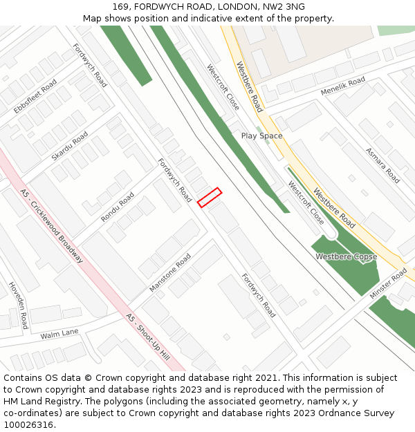 169, FORDWYCH ROAD, LONDON, NW2 3NG: Location map and indicative extent of plot