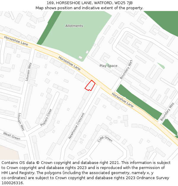 169, HORSESHOE LANE, WATFORD, WD25 7JB: Location map and indicative extent of plot