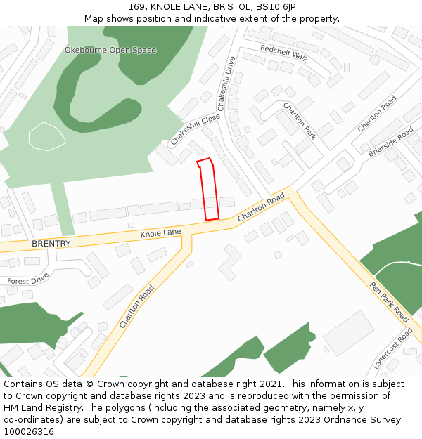 169, KNOLE LANE, BRISTOL, BS10 6JP: Location map and indicative extent of plot
