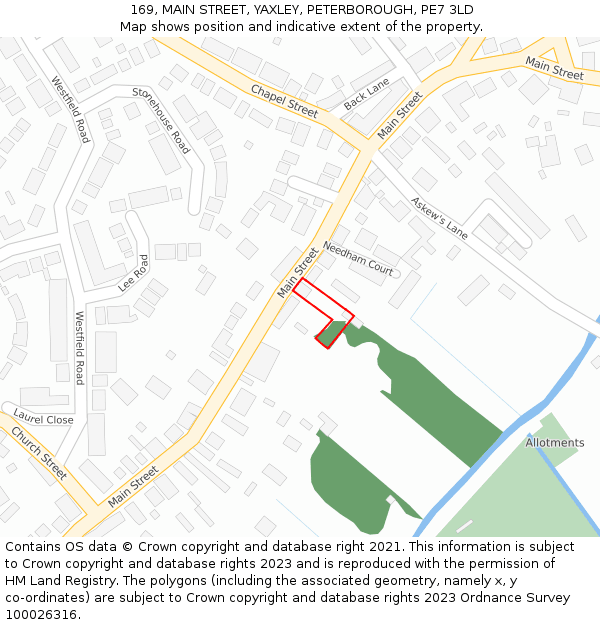 169, MAIN STREET, YAXLEY, PETERBOROUGH, PE7 3LD: Location map and indicative extent of plot