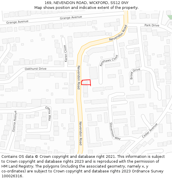 169, NEVENDON ROAD, WICKFORD, SS12 0NY: Location map and indicative extent of plot