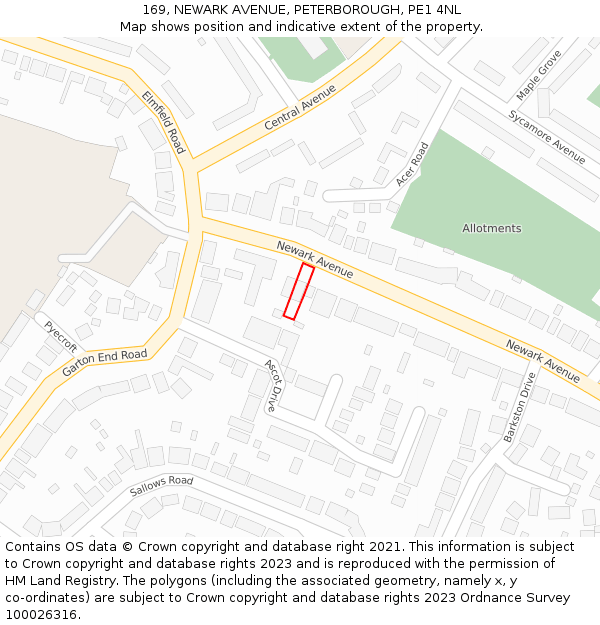 169, NEWARK AVENUE, PETERBOROUGH, PE1 4NL: Location map and indicative extent of plot