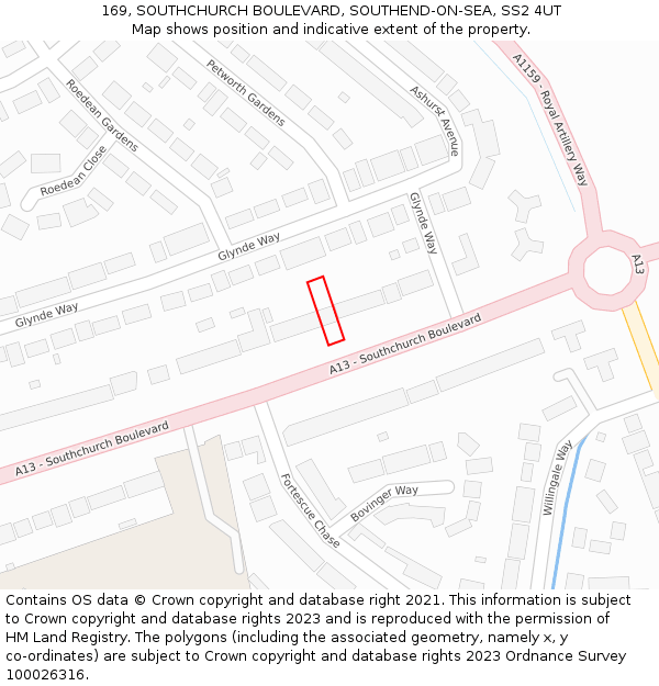 169, SOUTHCHURCH BOULEVARD, SOUTHEND-ON-SEA, SS2 4UT: Location map and indicative extent of plot