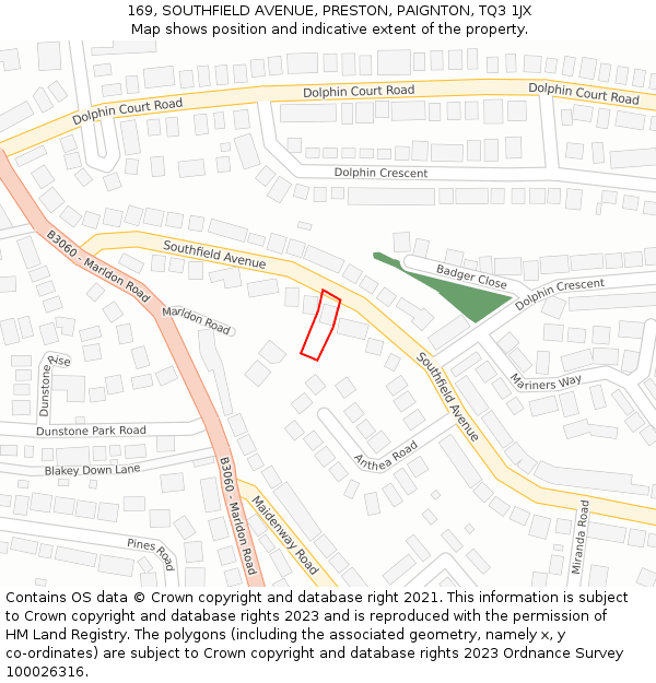 169, SOUTHFIELD AVENUE, PRESTON, PAIGNTON, TQ3 1JX: Location map and indicative extent of plot