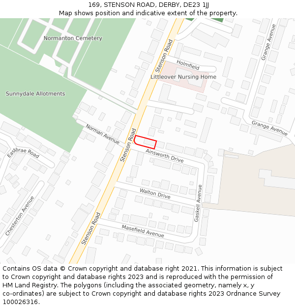 169, STENSON ROAD, DERBY, DE23 1JJ: Location map and indicative extent of plot