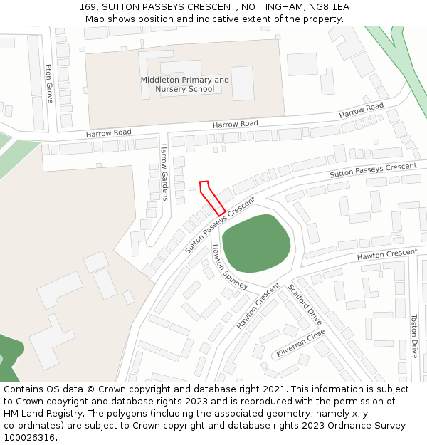 169, SUTTON PASSEYS CRESCENT, NOTTINGHAM, NG8 1EA: Location map and indicative extent of plot