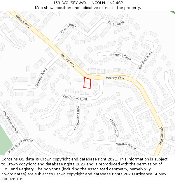 169, WOLSEY WAY, LINCOLN, LN2 4SP: Location map and indicative extent of plot