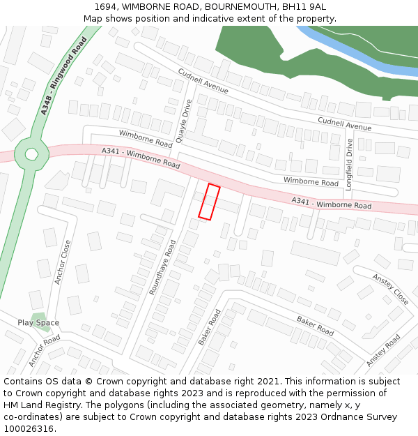 1694, WIMBORNE ROAD, BOURNEMOUTH, BH11 9AL: Location map and indicative extent of plot