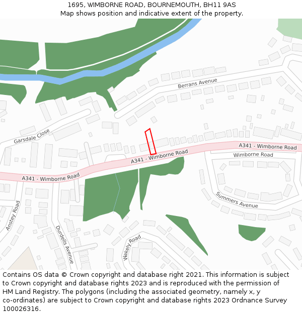 1695, WIMBORNE ROAD, BOURNEMOUTH, BH11 9AS: Location map and indicative extent of plot